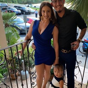 Blue mini dress with ruching